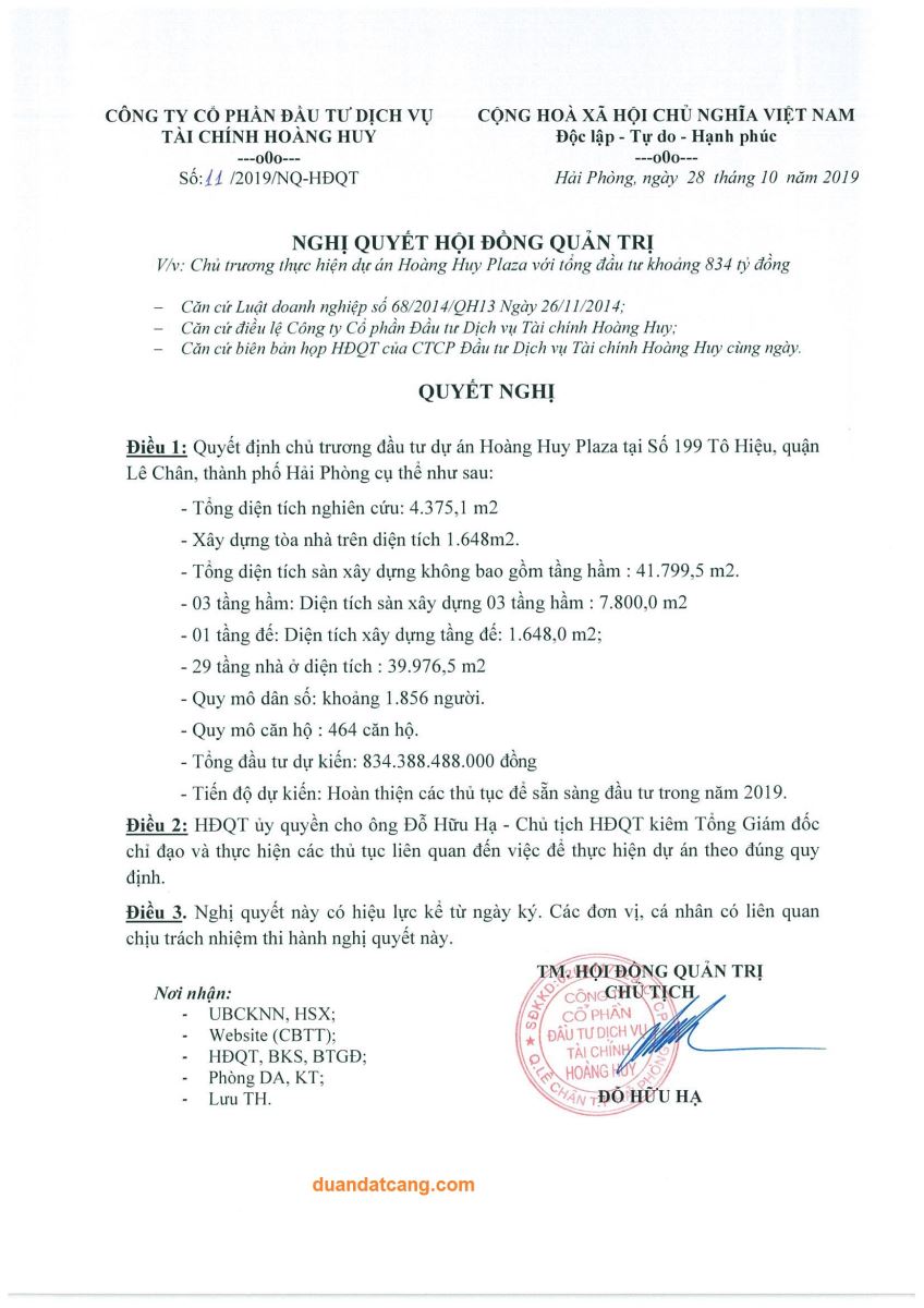 Nghị quyết về việc thực hiện dự án Hoàng Huy Plaza - Ảnh 2