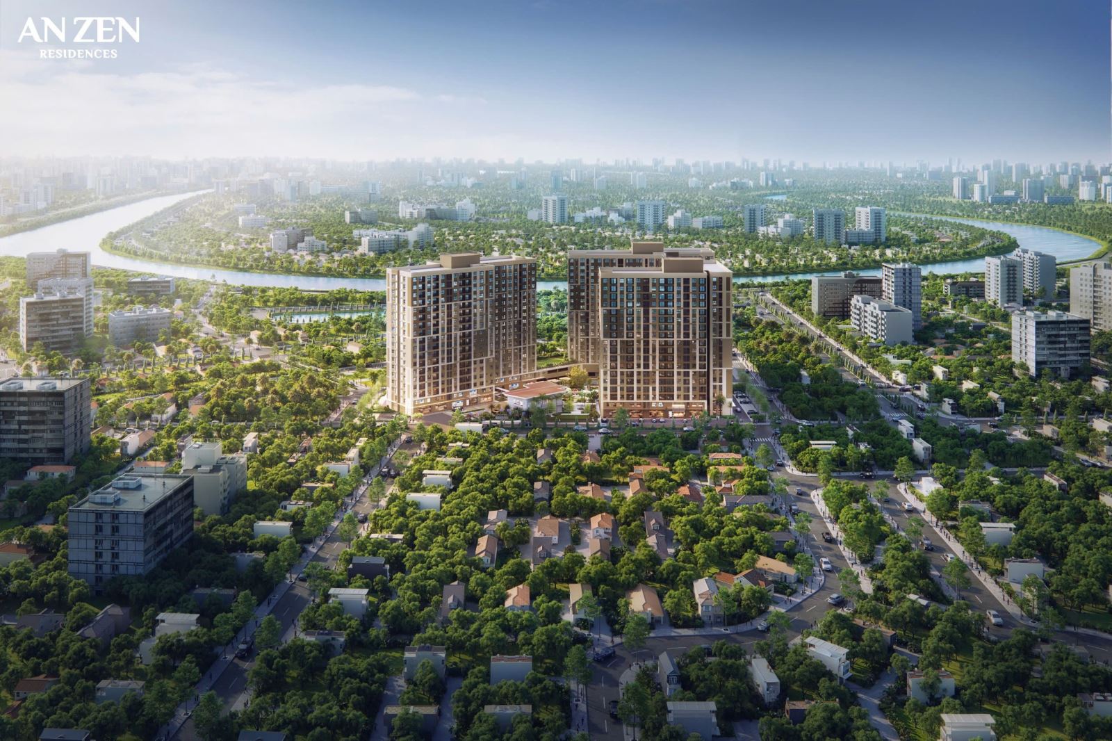 Phối cảnh An Zen Residences - Nam Long ADC trên cao