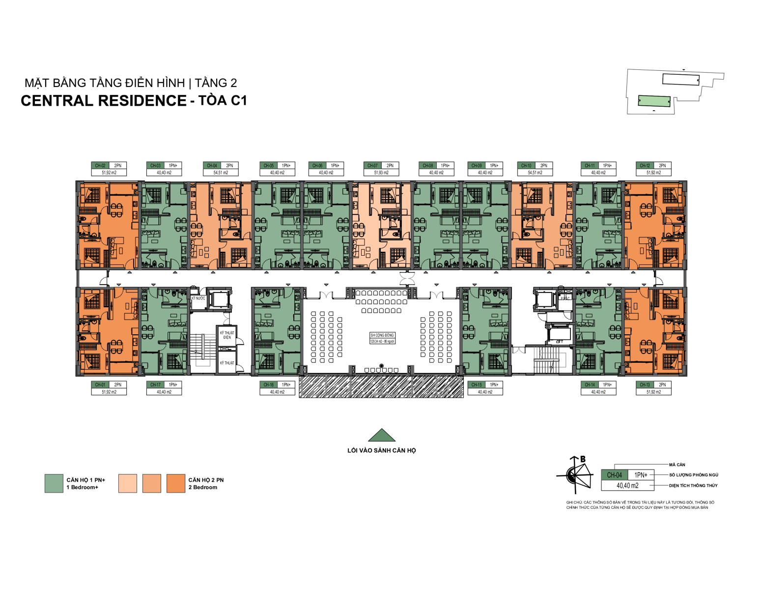 Mặt bằng tầng 2 tòa C1 NOXH Central Residence