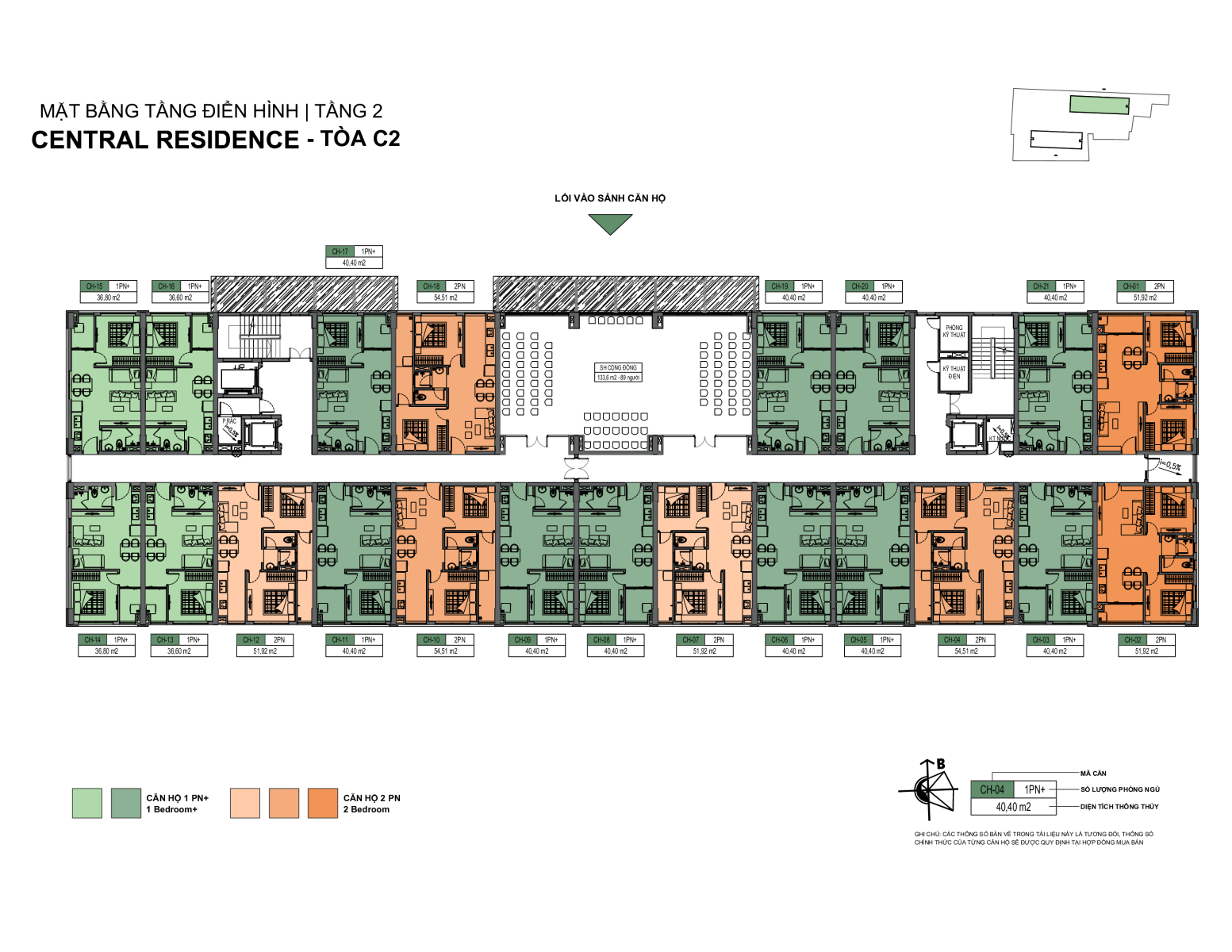 Mặt bằng tầng 2 tòa C2 NOXH Central Residence