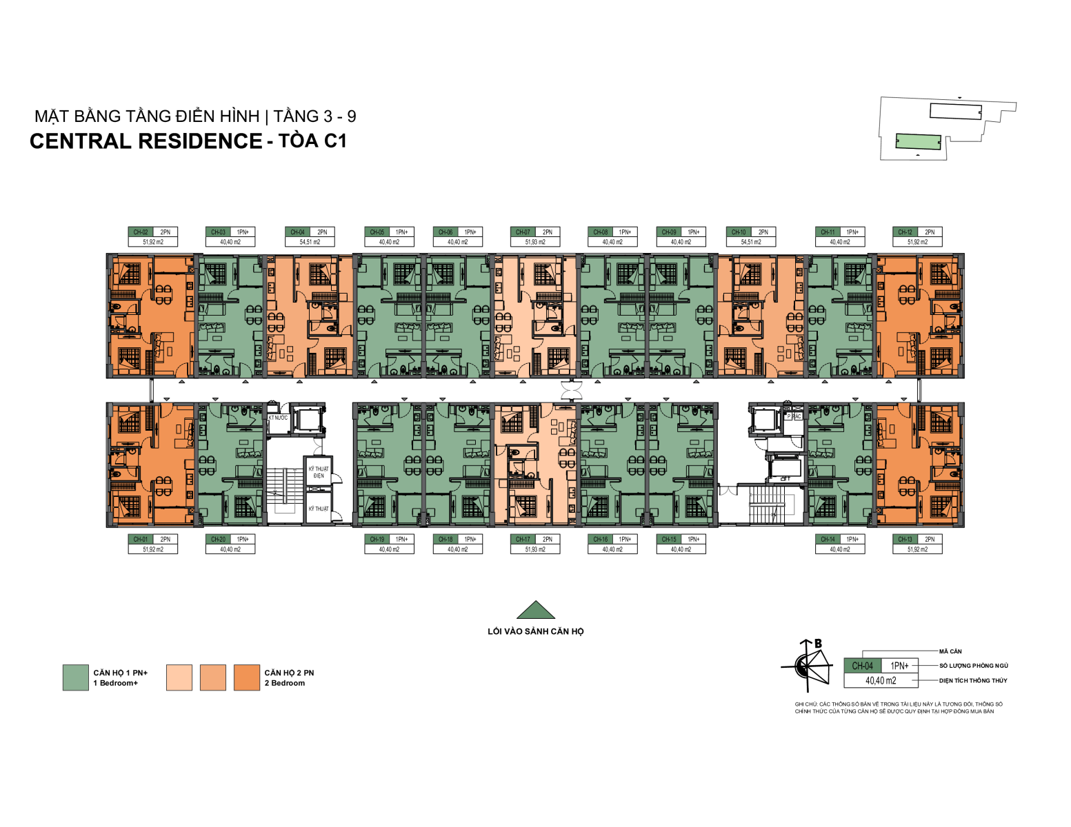 Mặt bằng tầng 3-9 tòa C1 NOXH Central Residence