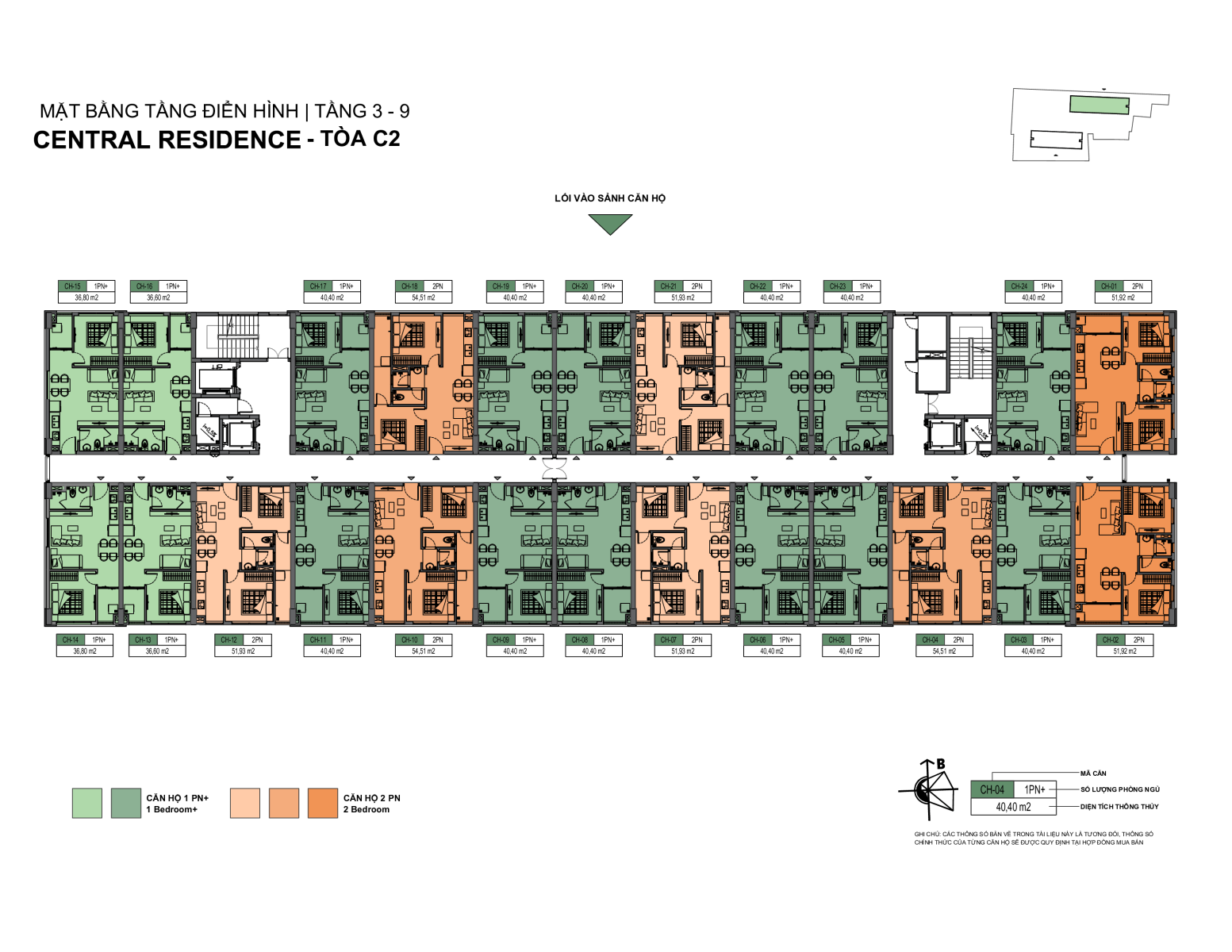 Mặt bằng tầng 3-9 tòa C2 NOXH Central Residence