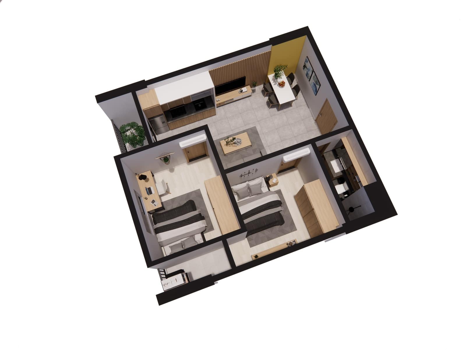 Phối cảnh 3D 2 ngủ CHA2 Evergreen Tràng Duệ