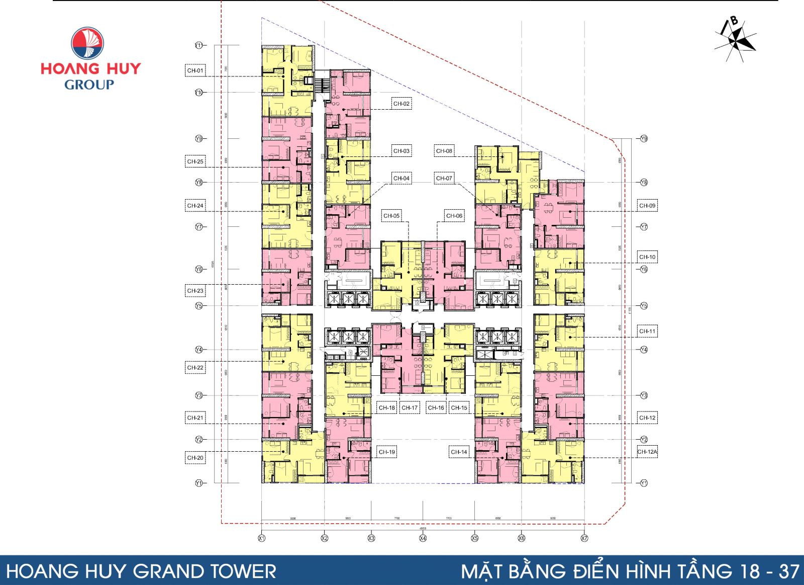 Mặt bằng tầng 18 - 37 hoàng huy grand tower