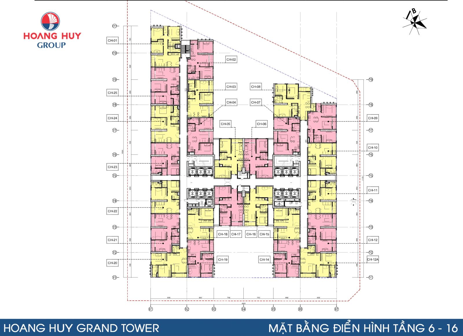 Mặt bằng tầng 6 - 16 hoàng huy grand tower