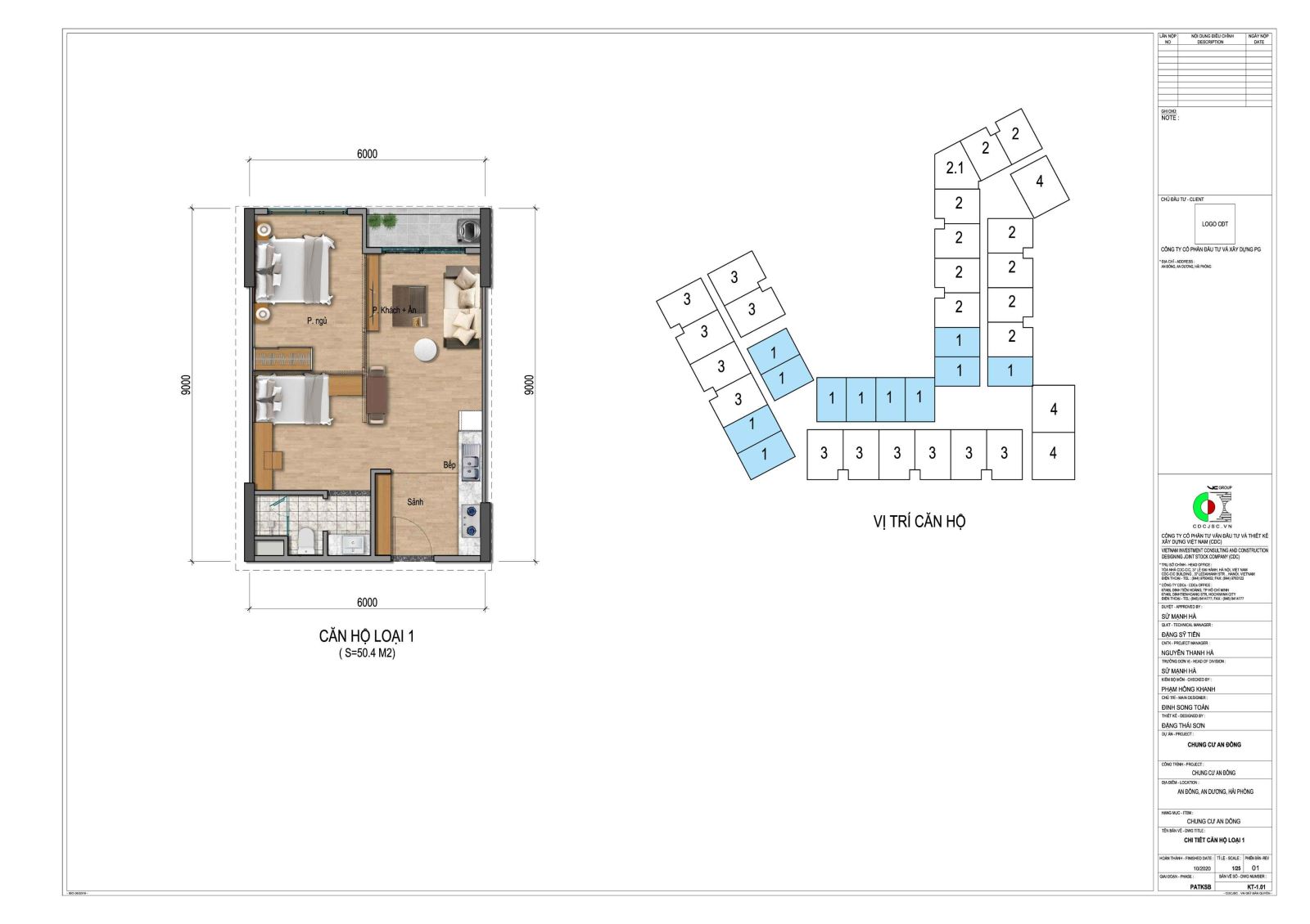 Thiết kế 1.5 Phòng ngủ PG An Đồng